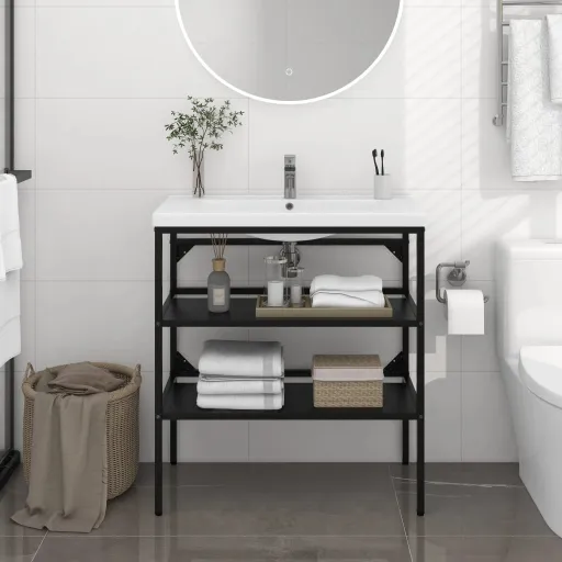 Estrutura p/ Lavatório Casa de Banho Ferro 79x38x83 cm Preto