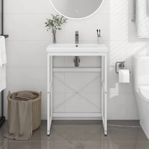 Estrutura p/ Lavatório Casa de Banho Ferro 59x38x83 cm Branco