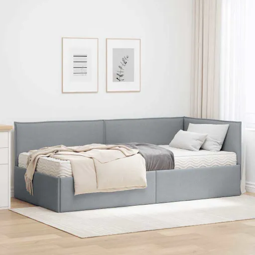 Estrutura de Cama de Canto com Colchão   Cinzento-Claro (2 pcs)