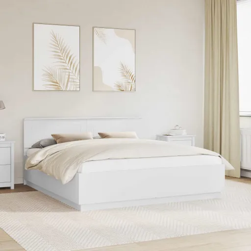 Estrutura da Cama Branco 200 x 200 cm Madeira Processada