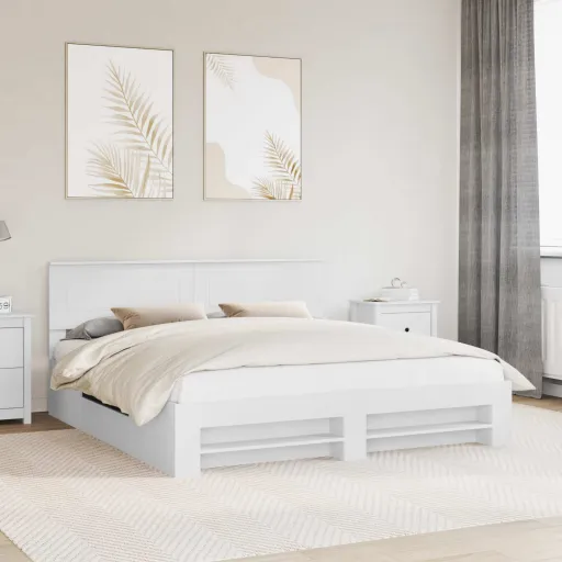 Estrutura da Cama Branco 200 x 200 cm Madeira Processada