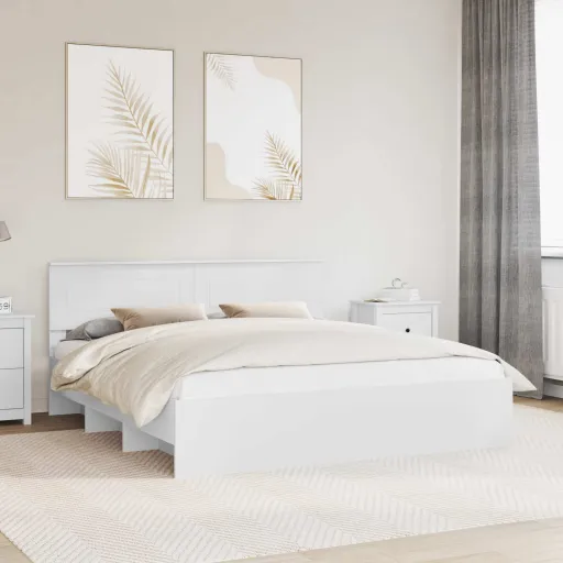 Estrutura da Cama Branco 200 x 200 cm Madeira Processada