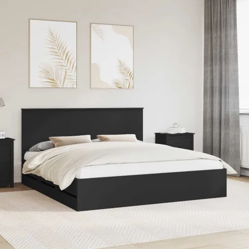 Estrutura da Cama Preto 200 x 200 cm Madeira de Engenharia