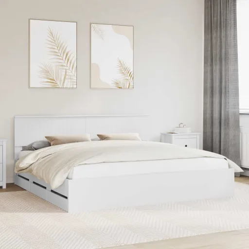 Estrutura da Cama Branco 200 x 200 cm Madeira de Engenharia