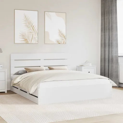 Estrutura da Cama Branco 200 x 200 cm Madeira de Engenharia