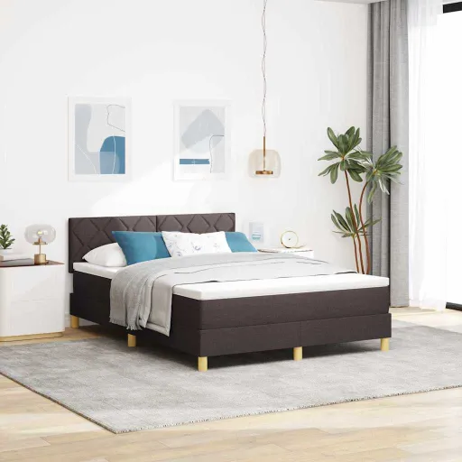 Cama Box com Colchão Marrom Escuro 140 x 190 cm Tecido