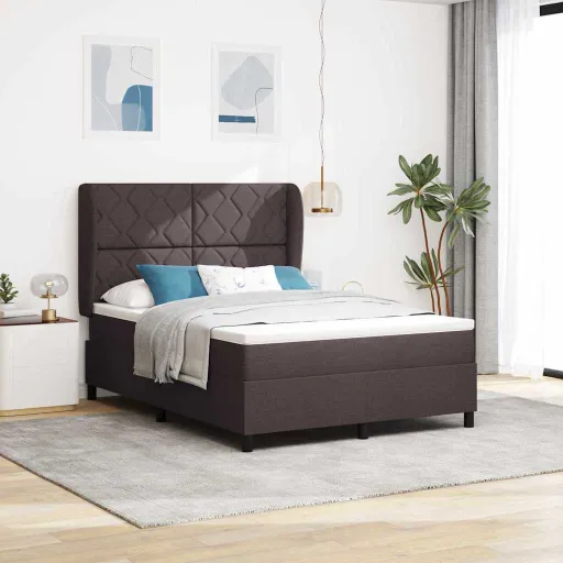 Cama Box com Colchão Castanho Escuro 140 x 190 cm Tecido