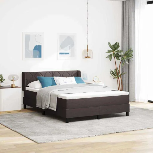 Cama Box com Colchão Marrom Escuro 190 x 140 cm Poliéster