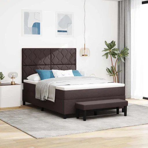 Cama Box com Colchão Marrom Escuro 140 x 190 cm Tecido