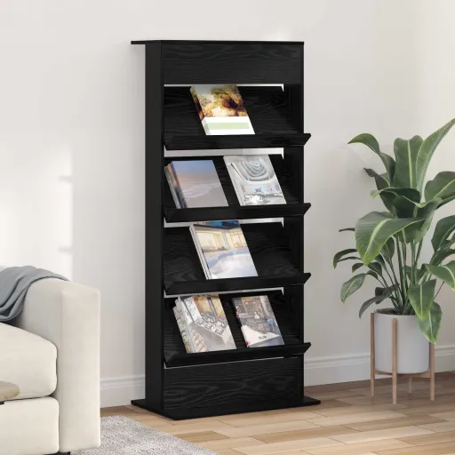 Estante de Revistas Carvalho Preto 70 x 41 x 156 cm