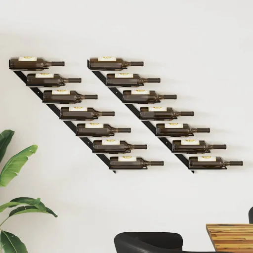 Garrafeiras de Parede para 14 Garrafas   Metal Preto (2 pcs)