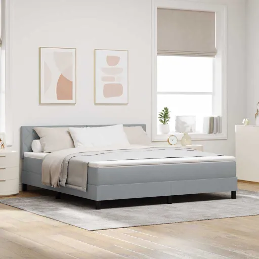 Cama Box com Colchão Cinzento-Claro 180 x 200 cm Tecido