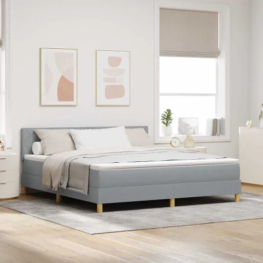 Cama Box com Colchão Cinzento-Claro 180 x 200 cm Tecido