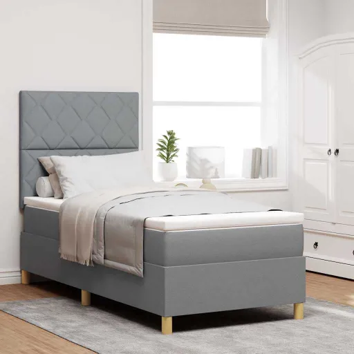 Cama Box com Colchão Cinzento-Claro 90 x 200 cm Tecido