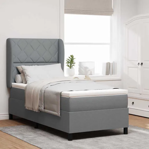 Cama Box com Colchão Cinzento-Claro 90 x 200 cm Tecido