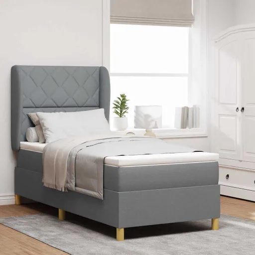 Cama Box Springs com Colchão Cinza Escuro 90x190 cm com Colchão