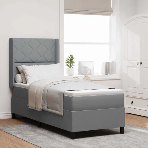 Cama Box com Colchão Cinzento-Claro 90 x 190 cm Tecido