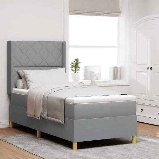 Cama Box com Colchão Cinzento-Claro 90 x 200 cm Tecido