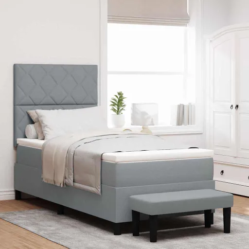 Cama Box com Colchão Cinzento-Claro 90 x 190 cm Tecido