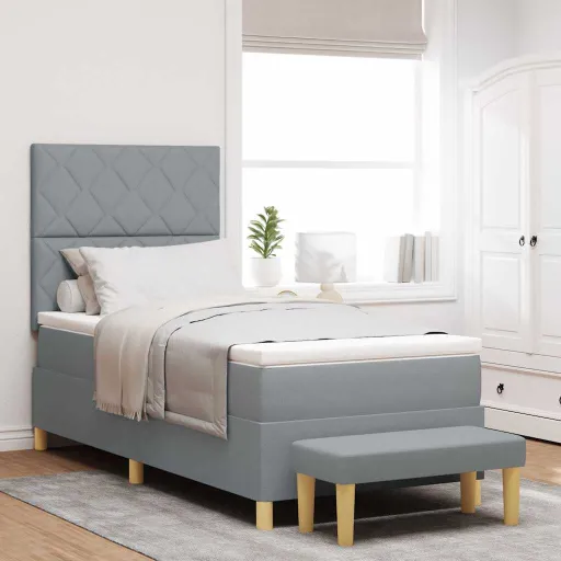 Cama Box com Colchão Cinzento-Claro 90 x 190 cm Tecido