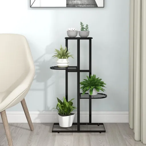 Suporte de Vasos c/ 4 Prateleiras 43x22x76 cm Metal Preto