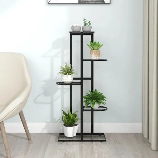 Suporte de Vasos c/ 5 Prateleiras 43x22x98 cm Metal Preto