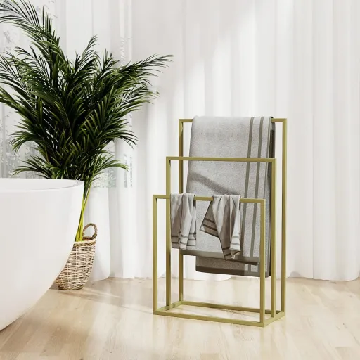 Toalheiro de pé 48x24x79 cm Ferro Dourado