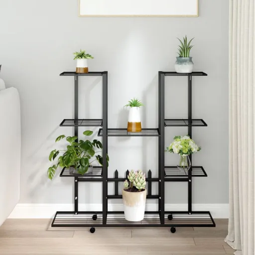 Suporte de Vasos c/ Rodas 94,5x24,5x91,5 cm Ferro Preto