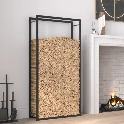 Suporte para Lenha Preto Mate 80x28x154 cm Aço