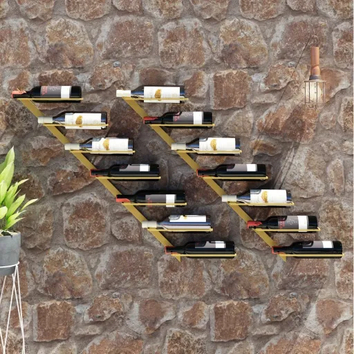 Garrafeira de Parede para 7 Garrafas Metal Dourado