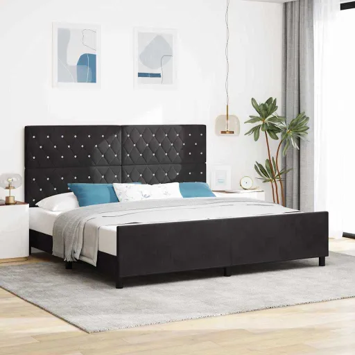 Cama Box com Cabeceira Preto 200 x 200 cm Veludo