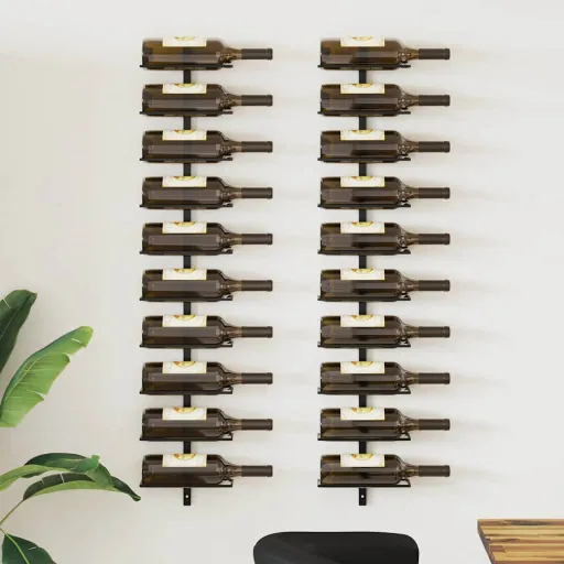 Garrafeiras de Parede para 20 Garrafas   Metal Preto (2 pcs)