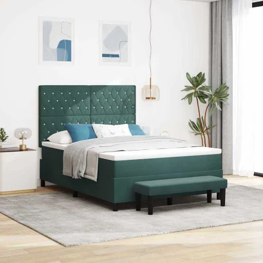 Cama Box com Colchão Verde-Escuro 160 x 200 cm Veludo