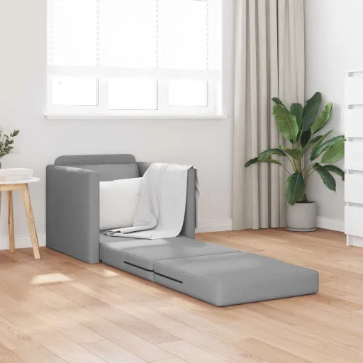 Sofá-Cama Dobrável 61cm Cinzento-Claro Tecido