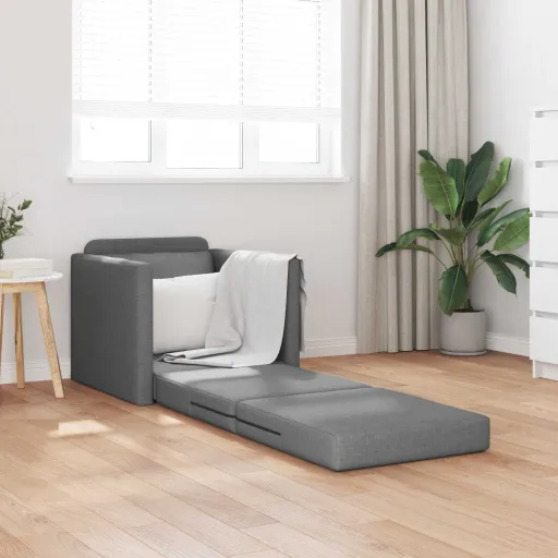Sofá-Cama Dobrável 61cm Cinza Escuro Tecido