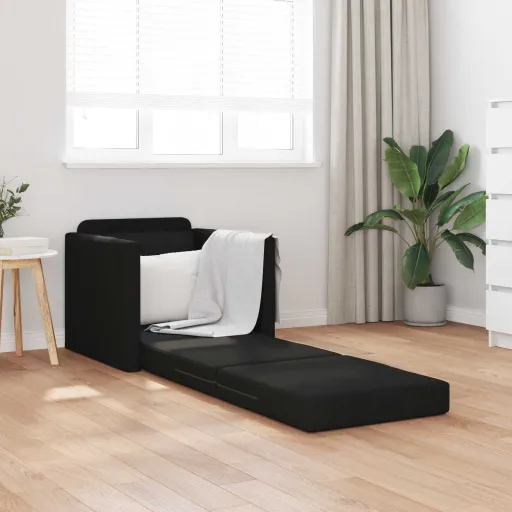 Sofá-Cama Dobrável 61cm Preto Tecido