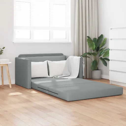 Sofá-Cama Dobrável 110cm Cinzento-Claro Tecido
