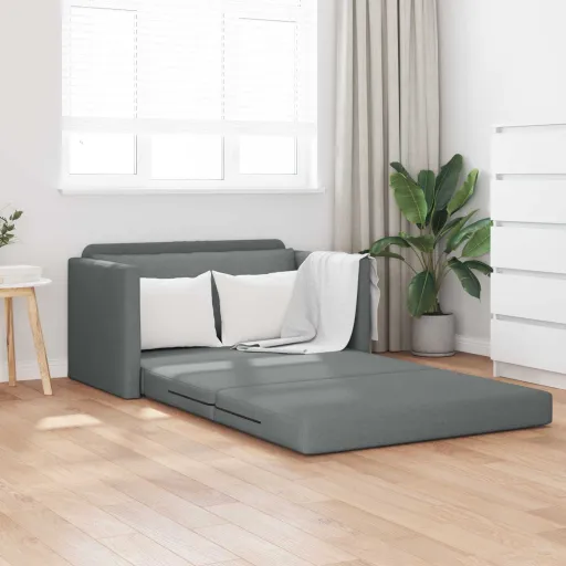 Sofá-Cama Dobrável 110cm Cinza Escuro Tecido