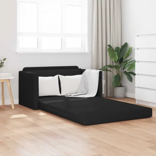 Sofá-Cama Dobrável 110cm Preto Tecido