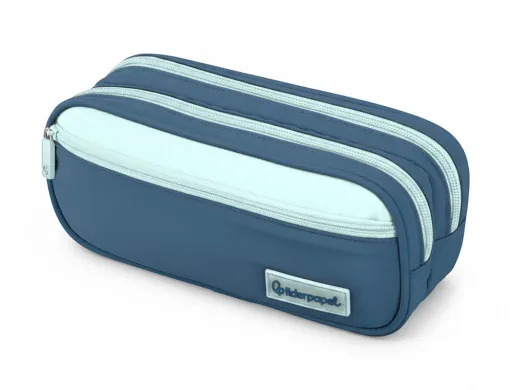 Estojo Escolar Liderpapel Duo 3 Fechos com Bolso Frontal Azul Escuro 220x90x70 mm