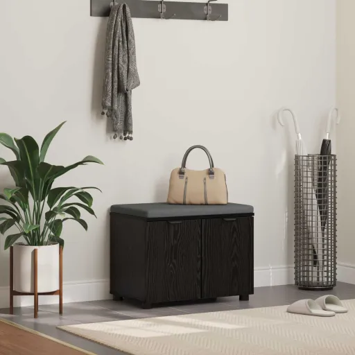 Banco de Hall com Almofada Carvalho Preto 60 x 38 x 46 cm