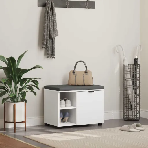 Banco de Hall com Almofada com Porta Branco 60 x 38 x 46 cm