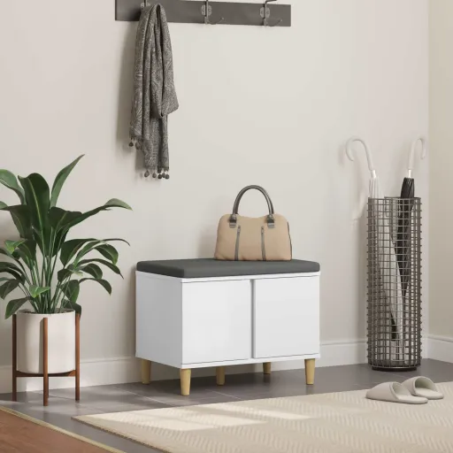 Banco de Hall com Almofada com Porta Branco 60 x 38 x 46 cm