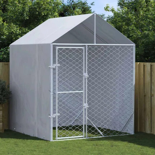 Canil de Exterior com Teto 2x2x2,5m Aço Galvanizado Prateado