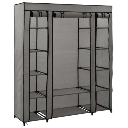 Roupeiro c/ Compartimentos e Varões 150x45x176 cm Tecido Cinza