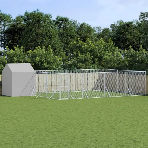 Canil de Exterior com Teto 10x6x2,5 m Aço Galvanizado Prateado