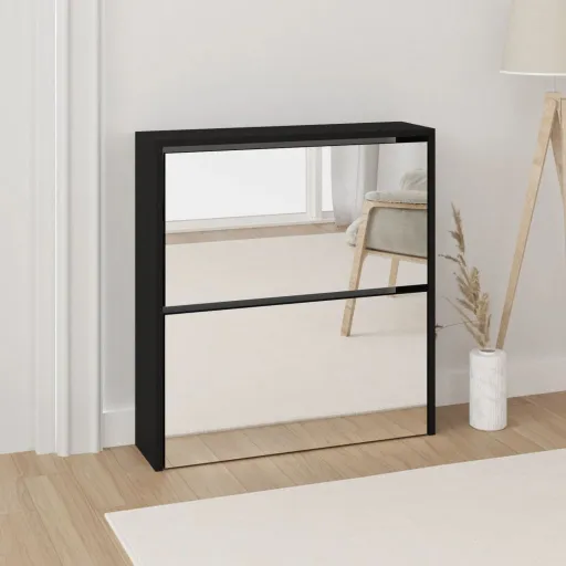 Sapateira com Espelho de 2 Divisórias 63x17x67cm Preto