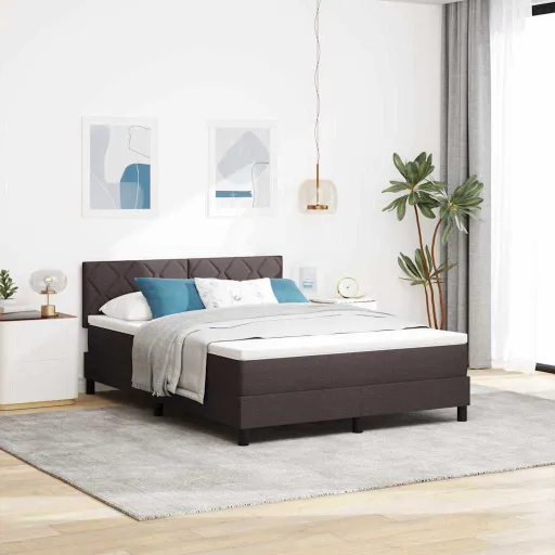 Cama Box com Colchão Marrom Escuro 140 x 190 cm Tecido