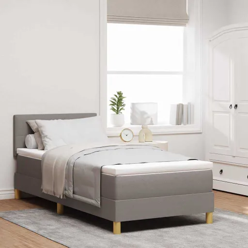 Cama Box Spring LED Cinzento-Acastanhado 100 x 200 cm Tecido