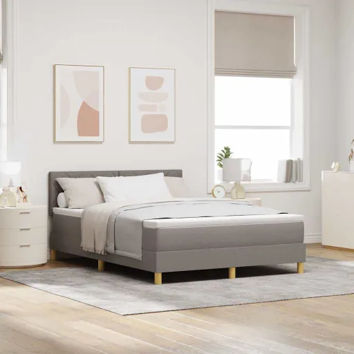Cama Box Spring LED Cinzento-Acastanhado 140 x 190 cm Tecido